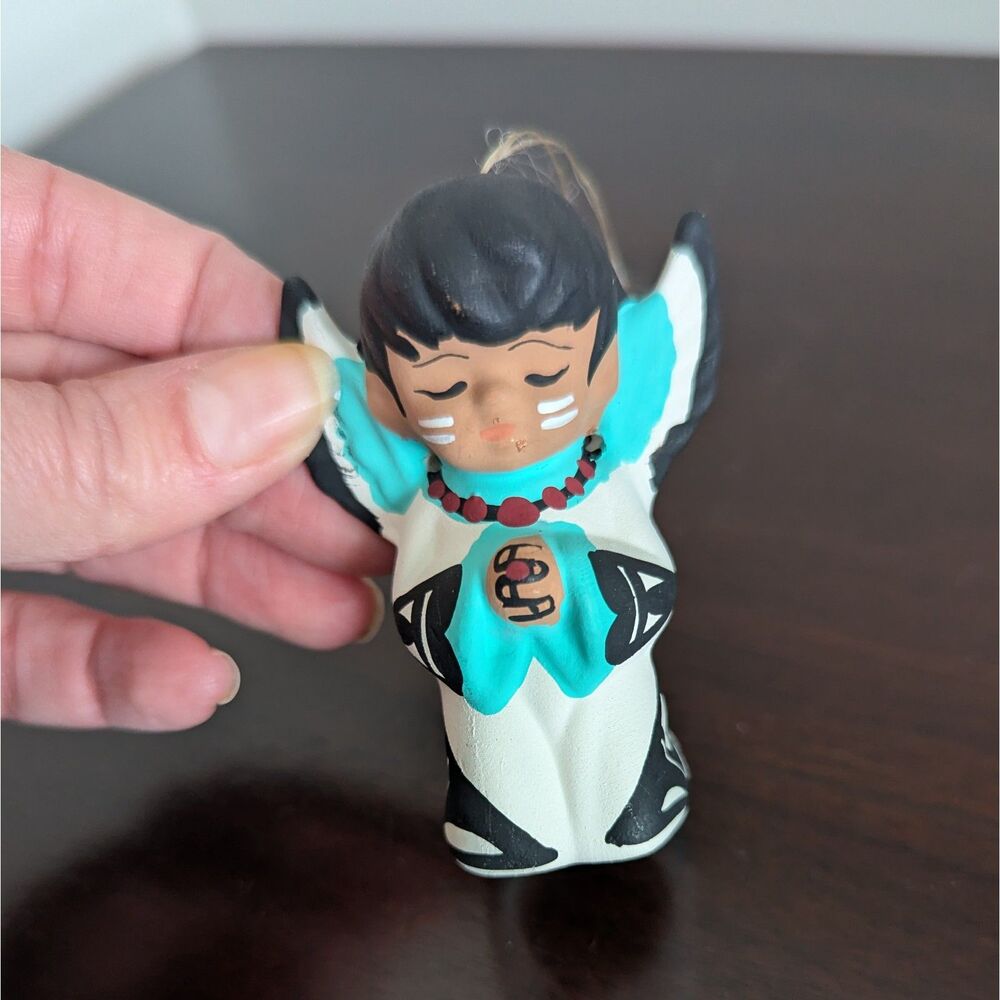 Native American Jemez Pueblo Pottery Praying Angel Figurine Ornament Signed